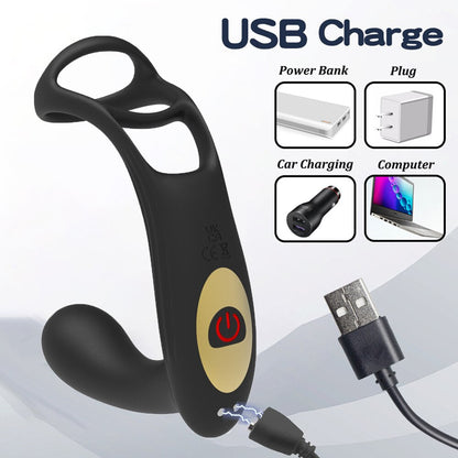 Dual Vibrator Butt Plug, Prostate Massager สำหรับผู้ชาย, ห่วงรัดองคชาต, อุปกรณ์ช่วยสำเร็จความใคร่ทางทวารหนักสำหรับผู้ชาย, แบบชาร์จไฟได้, ผลิตภัณฑ์อีโรติกสำหรับผู้ใหญ่