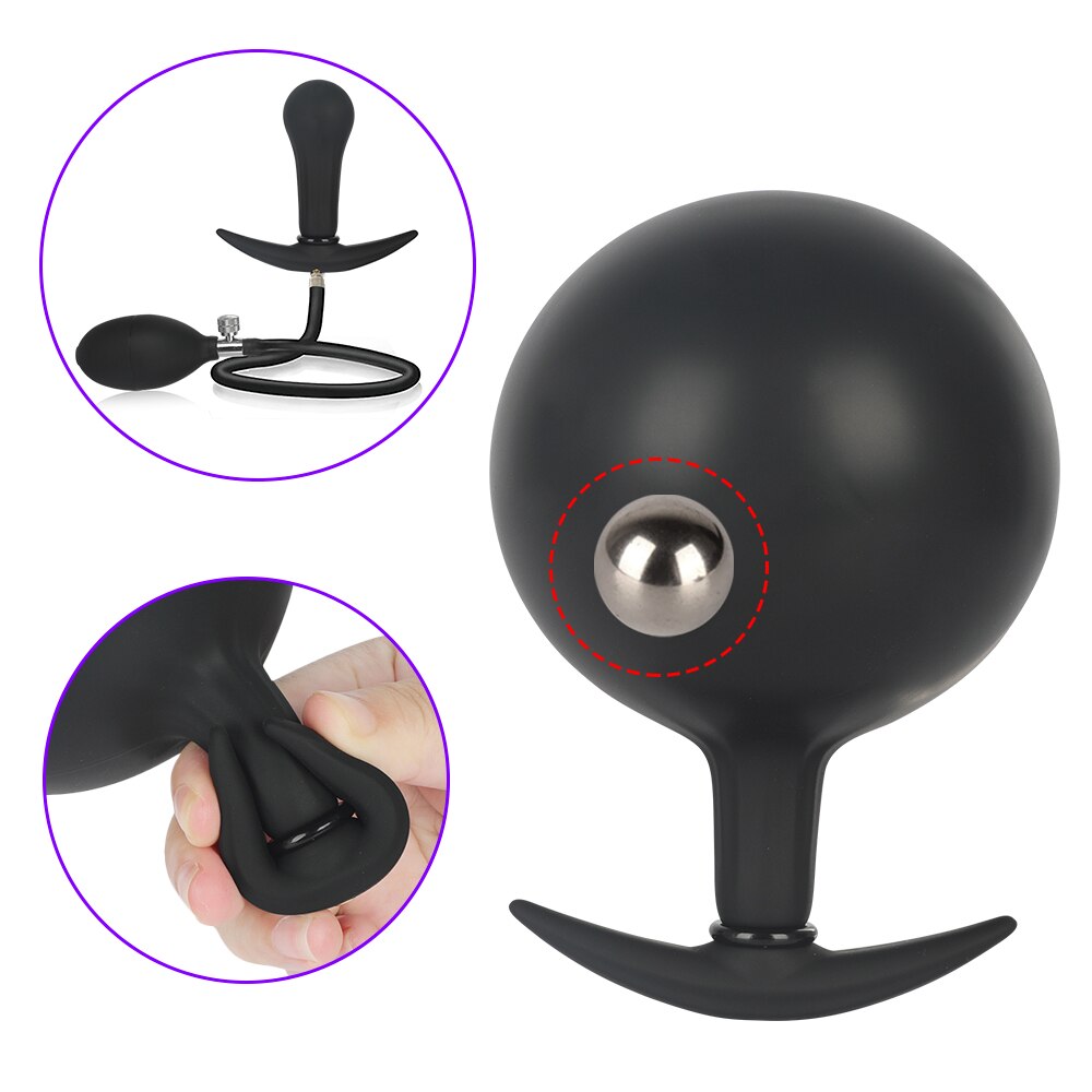 Expandable Prostate Massager Butt Plug อุปกรณ์ช่วยสำเร็จความใคร่สำหรับผู้ใหญ่ จุกเสียบก้นที่พองลมได้ ซิลิโคนขนาดใหญ่พิเศษ จุกเสียบก้นสำหรับสวนทวาร ปั๊มขยายทวาร จุกขยายทวาร