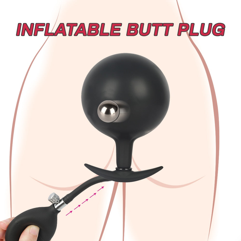 Expandable Prostate Massager Butt Plug อุปกรณ์ช่วยสำเร็จความใคร่สำหรับผู้ใหญ่ จุกเสียบก้นที่พองลมได้ ซิลิโคนขนาดใหญ่พิเศษ จุกเสียบก้นสำหรับสวนทวาร ปั๊มขยายทวาร จุกขยายทวาร