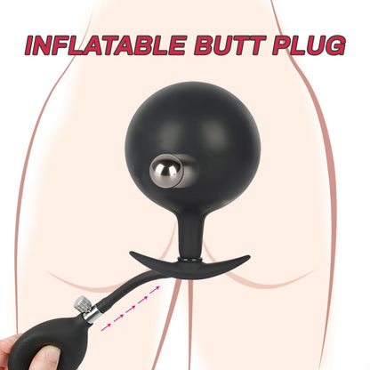 Expandable Prostate Massager Butt Plug อุปกรณ์ช่วยสำเร็จความใคร่สำหรับผู้ใหญ่ จุกเสียบก้นที่พองลมได้ ซิลิโคนขนาดใหญ่พิเศษ จุกเสียบก้นสำหรับสวนทวาร ปั๊มขยายทวาร จุกขยายทวาร
