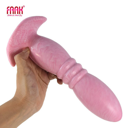 FAAK จุกเสียบก้นใหญ่สีชมพูพร้อมตัวดูด ซิลิโคนของเล่นทางเพศสำหรับผู้หญิงผู้ชาย นวดทวารลูกปัดดิลโด้กระตุ้นช่องคลอด