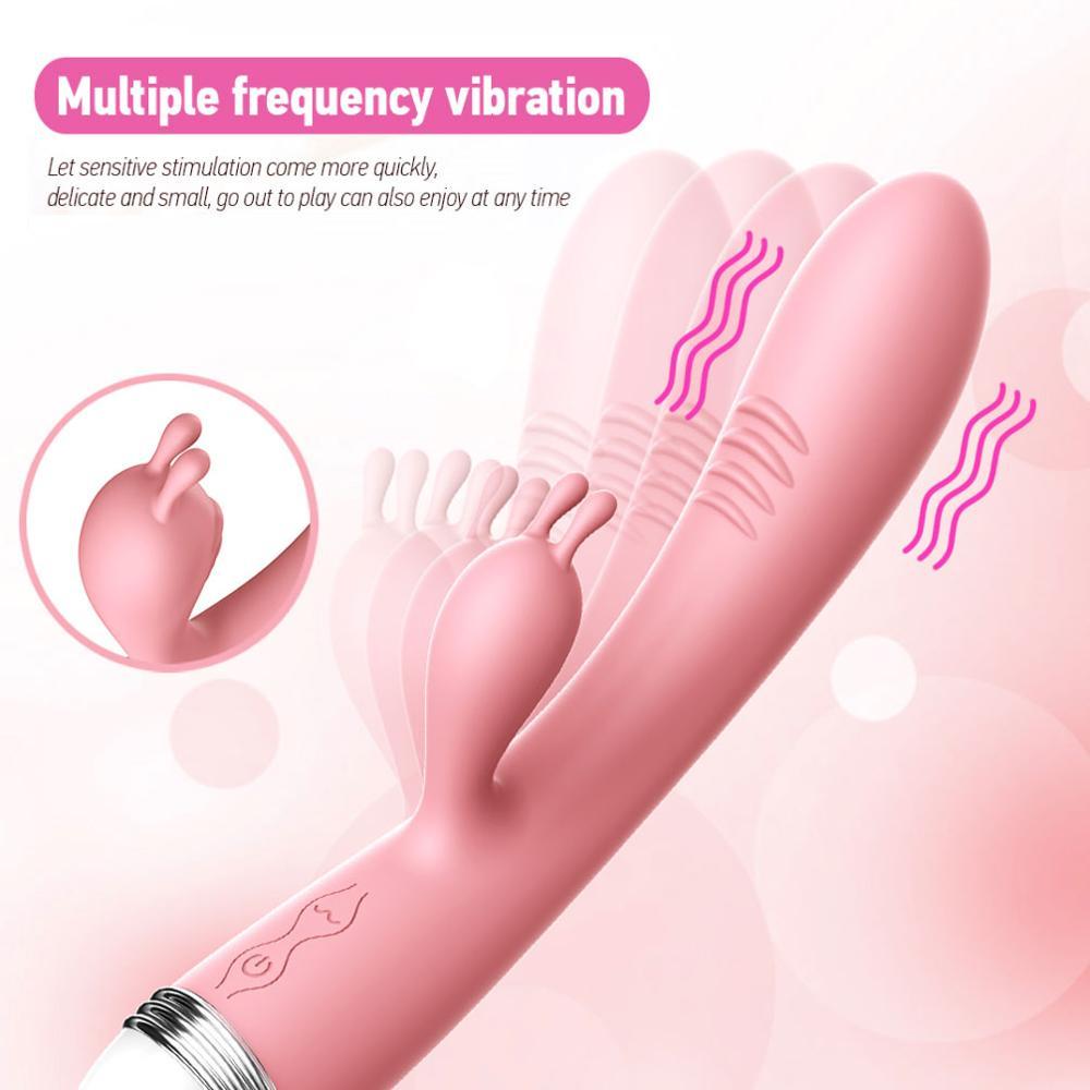 เครื่องสั่น G-spot Rabbit แบบสองหัวสำหรับผู้หญิง อุปกรณ์ช่วยสำเร็จความใคร่แบบรัด Dildo กระตุ้นปุ่มกระสัน กันน้ำ ชาร์จไฟได้ ของเล่นทางเพศสำหรับผู้ใหญ่