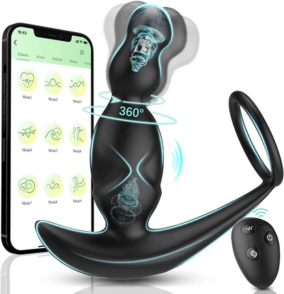Gelugee App Anal Plug Vibrator เซ็กซ์ทอยสำหรับชาย Prostate Massager 360 องศากระตุ้นชาย Buttplug ด้วยแหวน Cock