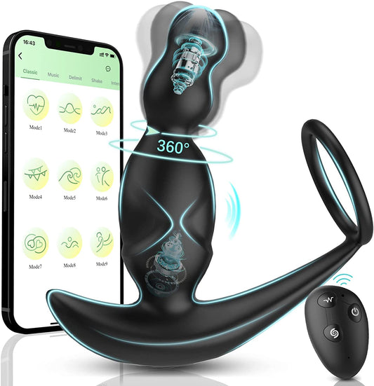 Gelugee App Anal Plug Vibrator เซ็กซ์ทอยสำหรับชาย Prostate Massager 360 องศากระตุ้นชาย Buttplug ด้วยแหวน Cock