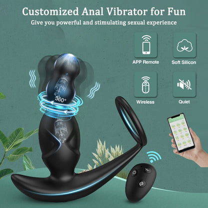 Gelugee App Anal Plug Vibrator เซ็กซ์ทอยสำหรับชาย Prostate Massager 360 องศากระตุ้นชาย Buttplug ด้วยแหวน Cock