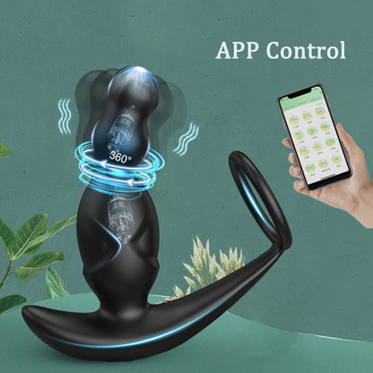 Gelugee App Anal Plug Vibrator เซ็กซ์ทอยสำหรับชาย Prostate Massager 360 องศากระตุ้นชาย Buttplug ด้วยแหวน Cock