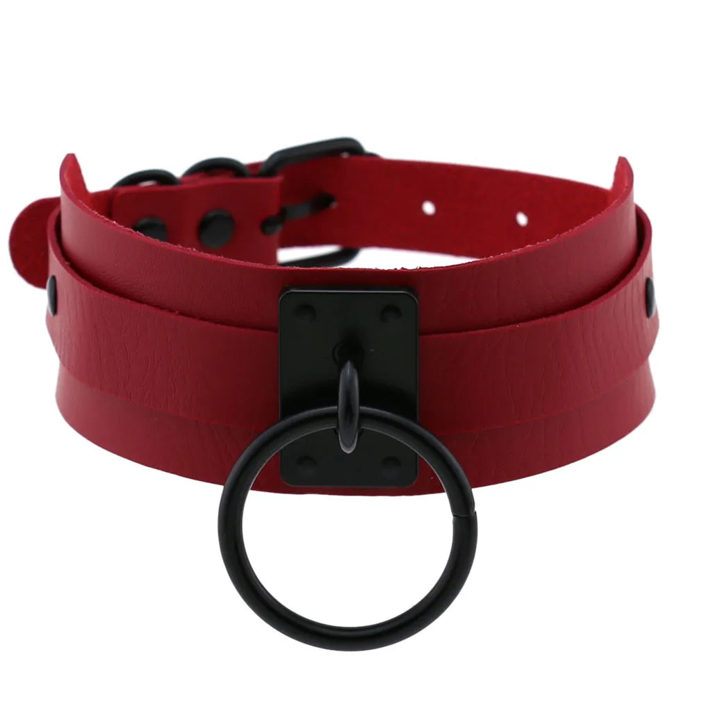 สร้อยคอโช้คเกอร์ BDSM พังก์แบล็กเมทัลพู่สีแดง เซ็กซี่ ประดับหมุด สายรัดคอ ปกคอเสื้อ สร้อยคอผู้ชาย ฮาโลวีนผู้หญิง