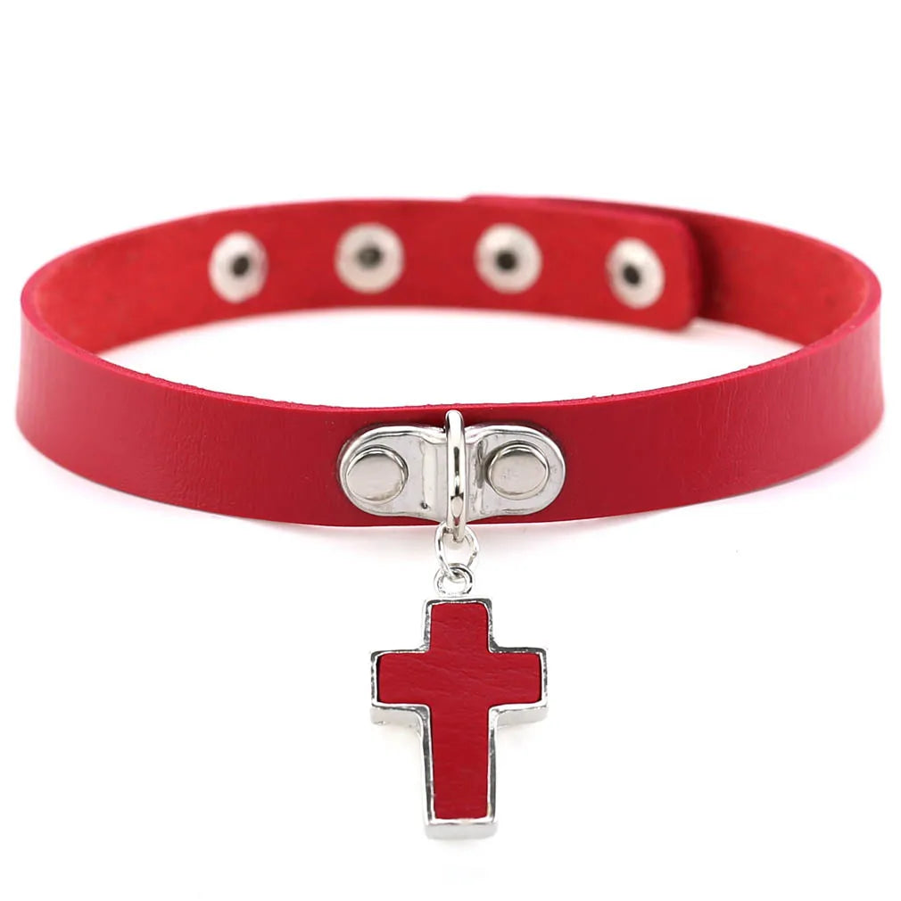 สร้อยคอโช้คเกอร์ BDSM พังก์แบล็กเมทัลพู่สีแดง เซ็กซี่ ประดับหมุด สายรัดคอ ปกคอเสื้อ สร้อยคอผู้ชาย ฮาโลวีนผู้หญิง