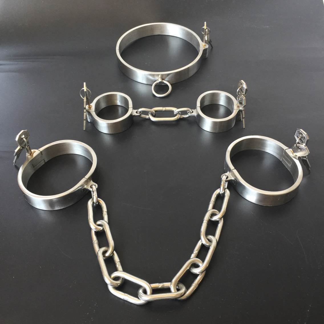 กุญแจมือข้อเท้าสเตนเลสสตีล โซ่ปลอกคอ กุญแจมือโซ่ BDSM สำหรับรัด สลักล็อคที่มองไม่เห็น อุปกรณ์ช่วยตัวเองทางเพศ