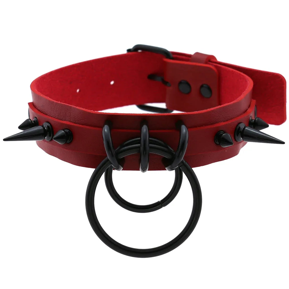 สร้อยคอโช้คเกอร์ BDSM พังก์แบล็กเมทัลพู่สีแดง เซ็กซี่ ประดับหมุด สายรัดคอ ปกคอเสื้อ สร้อยคอผู้ชาย ฮาโลวีนผู้หญิง
