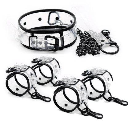 กุญแจมือข้อเท้าปกคอโซ่พันธนาการ BDSM แบบปรับได้โปร่งใส PVC ของเล่นทางเพศสำหรับคู่รัก