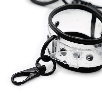 กุญแจมือข้อเท้าปกคอโซ่พันธนาการ BDSM แบบปรับได้โปร่งใส PVC ของเล่นทางเพศสำหรับคู่รัก