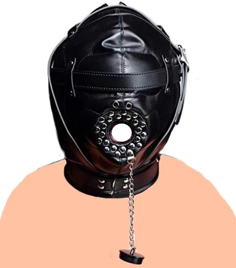 หน้ากากหนังบุนวมที่ครอบตา.สายรัดศีรษะแบบ gag. BDSM Bondage. ของเล่นทางเพศสำหรับคู่รักและอุปกรณ์เสริม