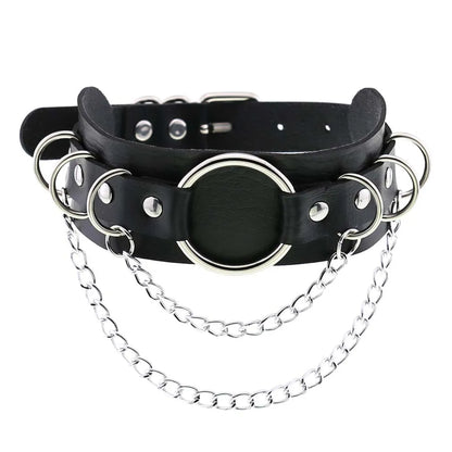สร้อยคอโชกเกอร์ BDSM สไตล์พังค์สำหรับผู้ชาย สร้อยคอหนังสังเคราะห์โกธิค โซ่คาดตัวสำหรับผู้หญิง