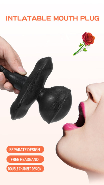 BDSM ปลอกรัดปากขนาดใหญ่พิเศษ แบบไร้สาย ชนิดเป่าลม ที่ถ่างขยายช่องปาก อุปกรณ์ควบคุมสำหรับคู่รักและทาส (สำหรับผู้ใหญ่)