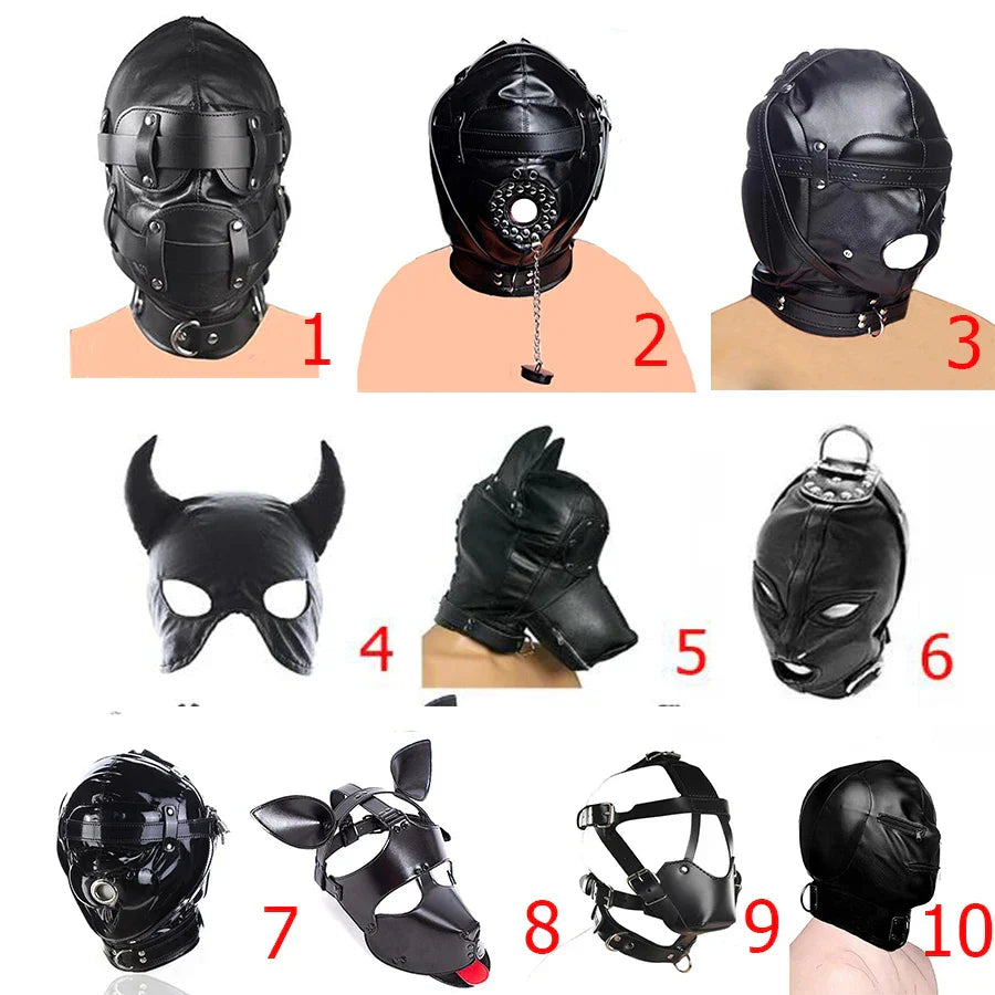 หน้ากากหนังบุนวมที่ครอบตา.สายรัดศีรษะแบบ gag. BDSM Bondage. ของเล่นทางเพศสำหรับคู่รักและอุปกรณ์เสริม