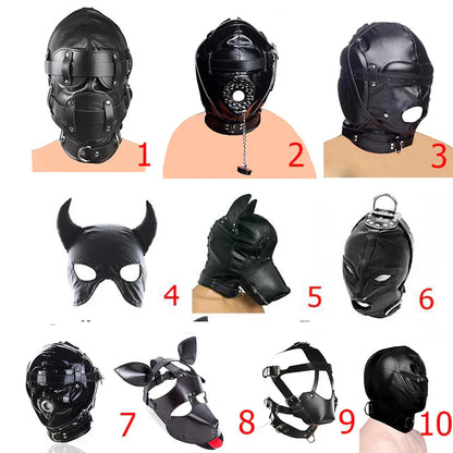 หน้ากากหนังบุนวมที่ครอบตา.สายรัดศีรษะแบบ gag. BDSM Bondage. ของเล่นทางเพศสำหรับคู่รักและอุปกรณ์เสริม