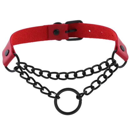สร้อยคอโช้คเกอร์ BDSM พังก์แบล็กเมทัลพู่สีแดง เซ็กซี่ ประดับหมุด สายรัดคอ ปกคอเสื้อ สร้อยคอผู้ชาย ฮาโลวีนผู้หญิง