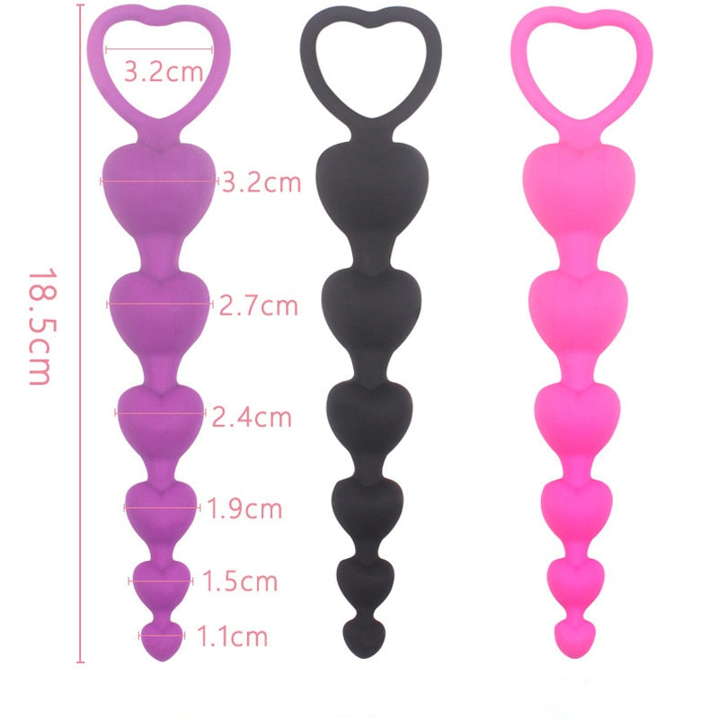 Heart Beads ปลั๊กทวารนุ่มของเล่นทางทวารหนัก ลูกปัดใหญ่ ซิลิโคน กระตุ้นจุด G ปลั๊กเสียบก้น เซ็กซ์ผู้ใหญ่ คู่รัก เซ็กซี่