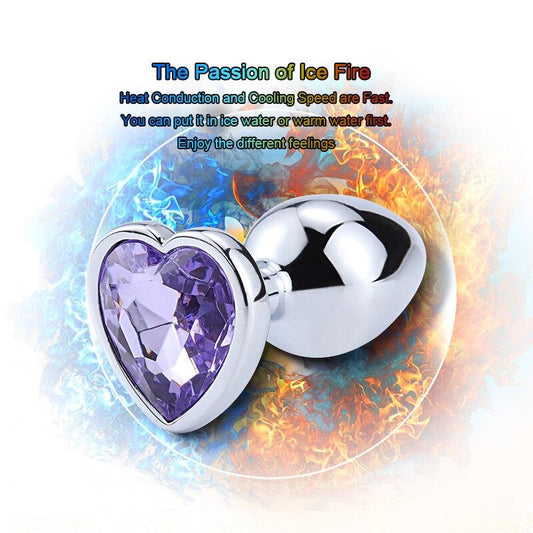 Heart Shaped Metal Anal Plug Sex Toys Stainless Smooth Steel Butt Plug Tail Crystal Jewelry Trainer for Women/Man Anal Dildo