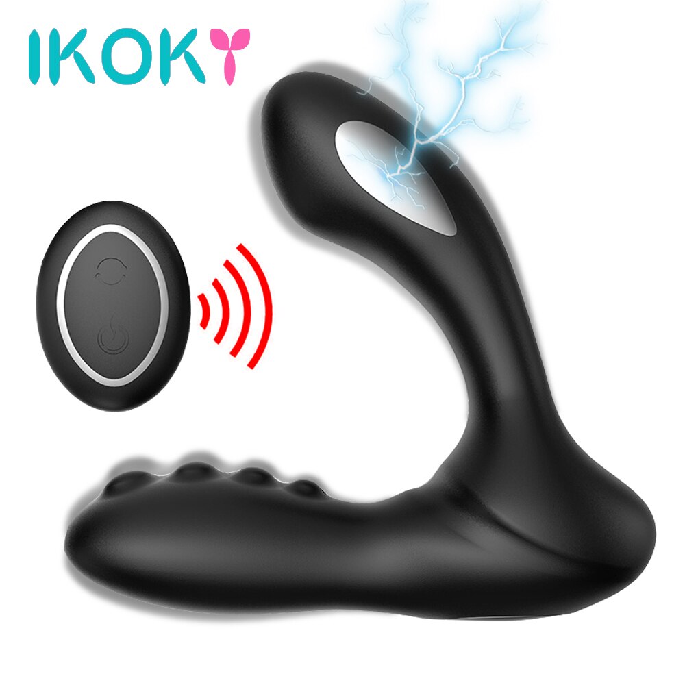 IKOKY 8 สปีด ไฟฟ้าช็อต ดิลโด้ทวารสั่น เครื่องนวดต่อมลูกหมาก เครื่องกระตุ้นฝีเย็บ ของเล่นทางเพศสำหรับผู้ชาย ผู้หญิง เกย์ ปลั๊กทวารหนัก