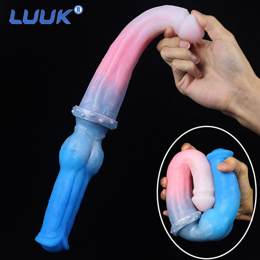LUUK 40 ซม. ซูเปอร์ยาวพิเศษ หัวสองด้าน ม้าและสุนัขผสมผสาน ดิลโด้ซิลิโคนเหลวเนื้อนุ่ม ปลั๊กทวาร ของเล่นทางเพศสำหรับผู้หญิง เลสเบี้ยน