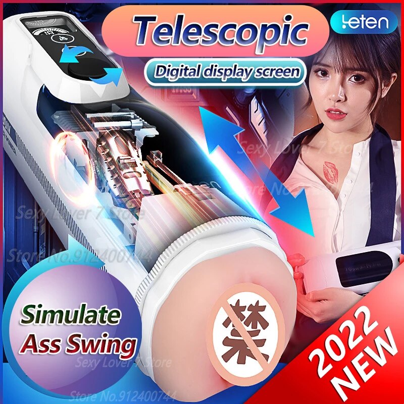 Leten A380 III อัพเกรดลูกสูบ Telescopic Masturbator ช่องคลอดเทียมแบบร้อน การกระแทก การคราง อุปกรณ์ช่วยสำเร็จความใคร่ด้วยตนเองสำหรับผู้ชาย