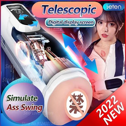 Leten A380 III อัพเกรดลูกสูบ Telescopic Masturbator ช่องคลอดเทียมแบบร้อน การกระแทก การคราง อุปกรณ์ช่วยสำเร็จความใคร่ด้วยตนเองสำหรับผู้ชาย