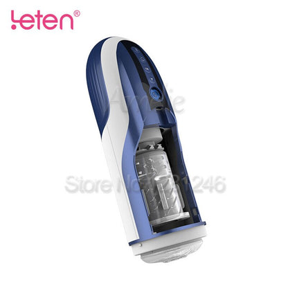 Leten Male Masturbation Cup Silicone Vagina เครื่องช่วยสำเร็จความใคร่อัตโนมัติ แบบยืดหดได้ หมุนได้ มีเสียงร้องโต้ตอบ ของเล่นสำหรับผู้ชาย