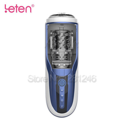 Leten Male Masturbation Cup Silicone Vagina เครื่องช่วยสำเร็จความใคร่อัตโนมัติ แบบยืดหดได้ หมุนได้ มีเสียงร้องโต้ตอบ ของเล่นสำหรับผู้ชาย