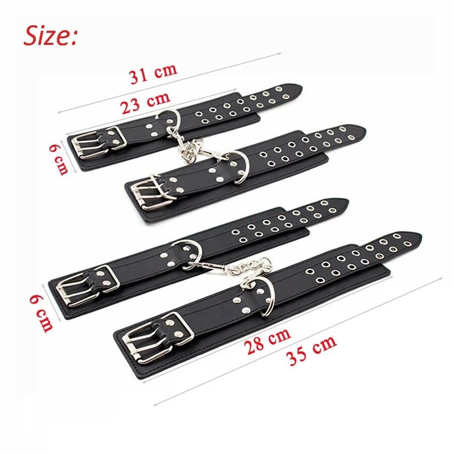 ปลอกคอหนังสังเคราะห์สีดำสำหรับผู้ชายและผู้หญิง กุญแจมือ กุญแจข้อเท้า โซ่รัดข้อมือ อุปกรณ์รัดตรึง BDSM Fetish อุปกรณ์ช่วยเรื่องเพศ