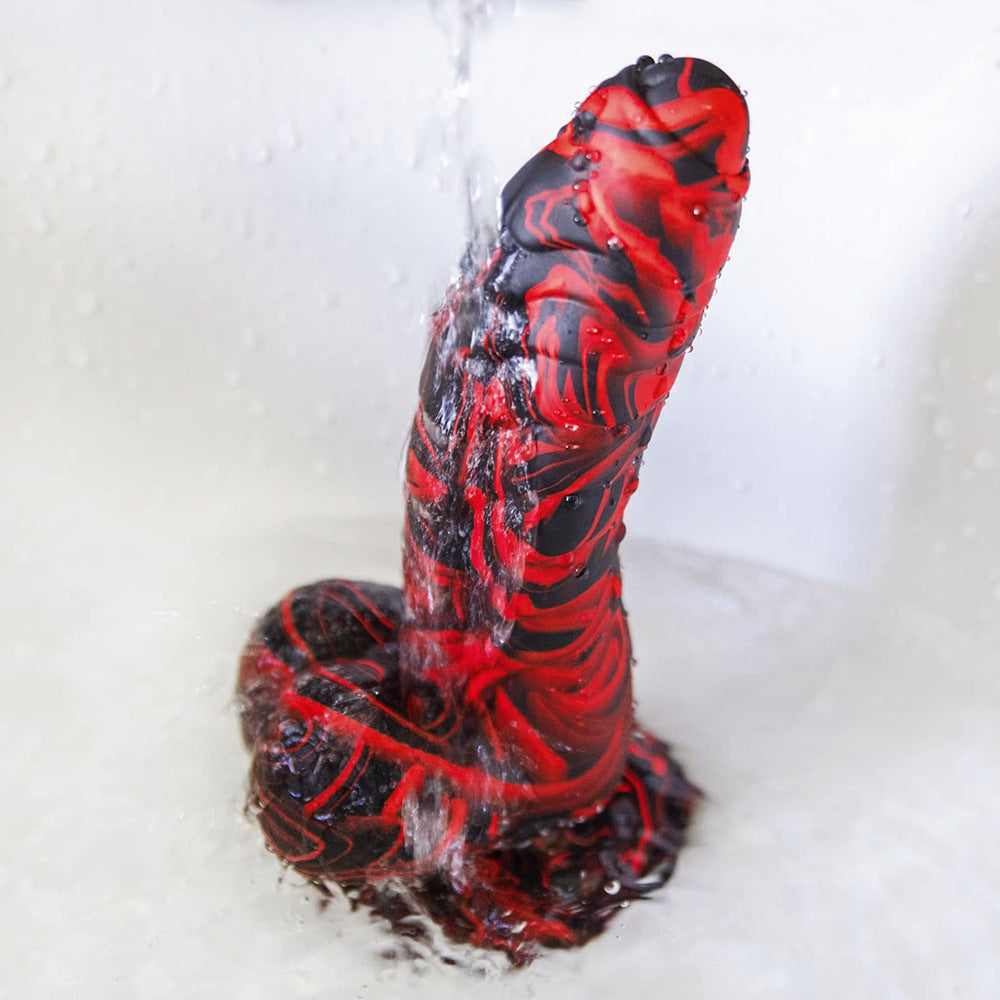 ของเล่นทางเพศ Couple's World Dildo สีผสมลายเกล็ดไดโนเสาร์ต่างดาว ผลิตจากซิลิโคนเหลวสำหรับผู้หญิง อุปกรณ์ช่วยตัวเองสุดเซ็กซี่