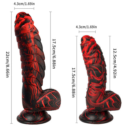 ของเล่นทางเพศ Couple's World Dildo สีผสมลายเกล็ดไดโนเสาร์ต่างดาว ผลิตจากซิลิโคนเหลวสำหรับผู้หญิง อุปกรณ์ช่วยตัวเองสุดเซ็กซี่