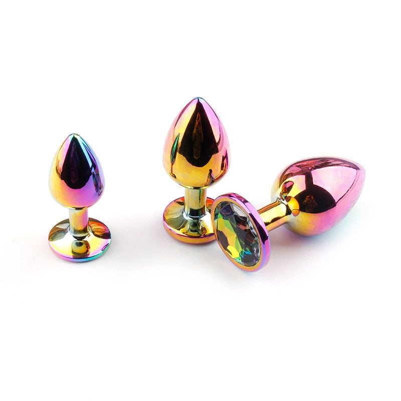 Rose Gold Rainbow รูปหัวใจ คริสตัล โลหะ ลูกปัดทวารเทียม จิวเวลรี่ สำหรับช่องคลอด ก้น ของเล่นทางเพศ ขนาดเล็ก-กลาง สำหรับหญิงและชาย M-21