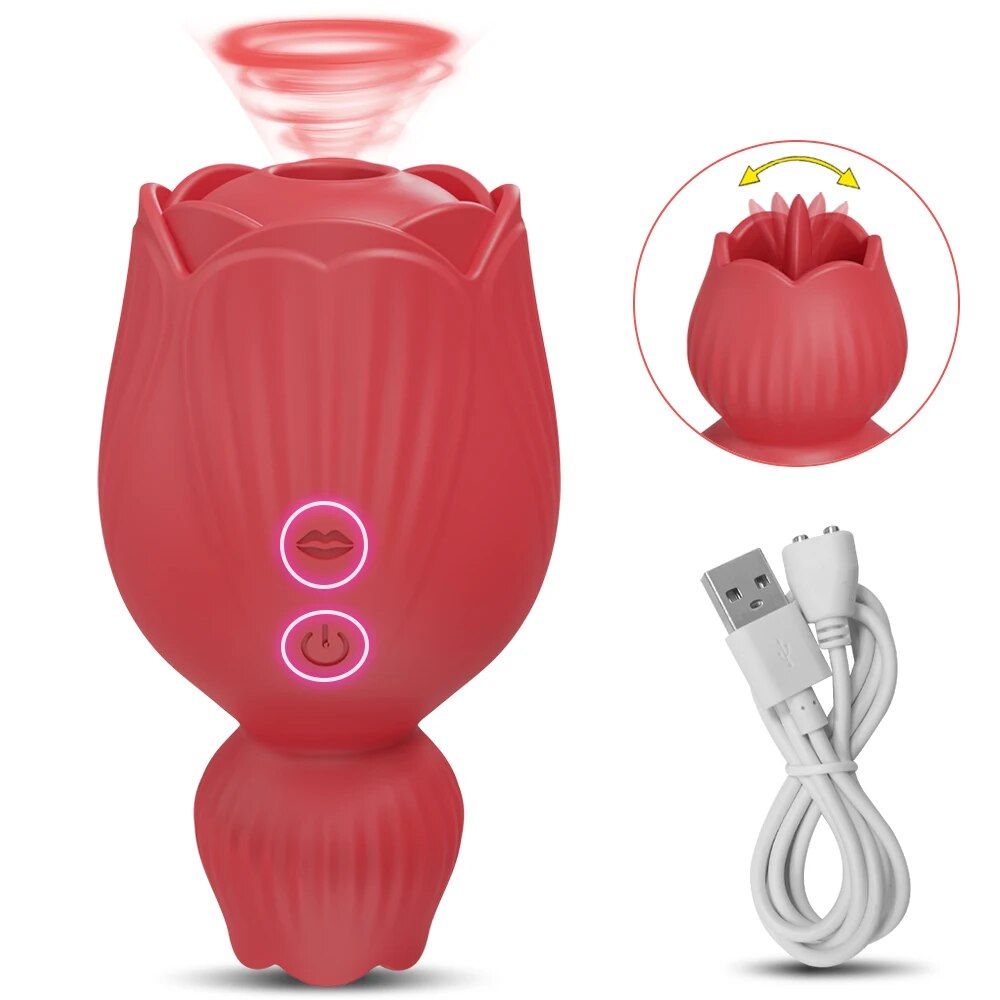 Rose Sucking ลิ้นเลียเครื่องสั่น สำหรับผู้หญิง กระตุ้นปุ่มกระสัน เครื่องดูดสุญญากาศหัวนม เครื่องดูดจิ๋ม ของเล่นผู้ใหญ่ทางเพศสำหรับผู้หญิง