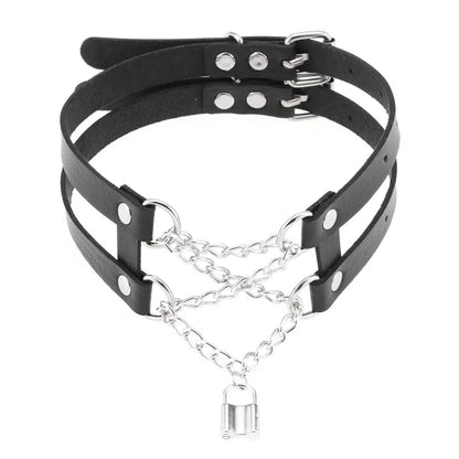 สร้อยคอโชกเกอร์ BDSM สไตล์พังค์สำหรับผู้ชาย สร้อยคอหนังสังเคราะห์โกธิค โซ่คาดตัวสำหรับผู้หญิง