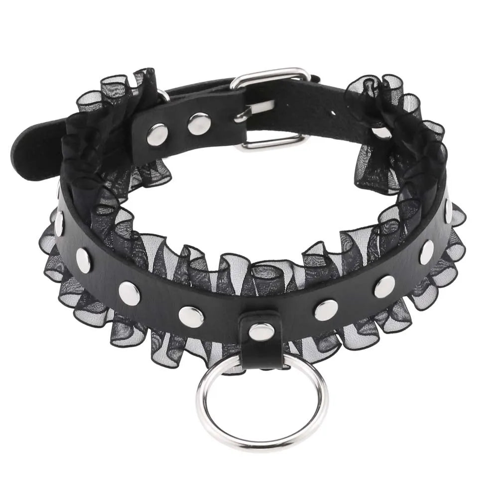 สร้อยคอโชกเกอร์ BDSM สไตล์พังค์สำหรับผู้ชาย สร้อยคอหนังสังเคราะห์โกธิค โซ่คาดตัวสำหรับผู้หญิง