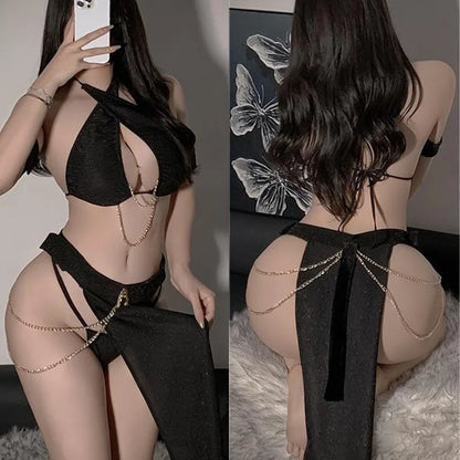 ชุดนอนโซ่ทองเซ็กซี่ ชุดชั้นในวาบหวาม ยั่วยวนใจ ชุดยูนิฟอร์มราชินีอียิปต์ กระโปรงซีทรู ชุดชั้นในสตรี เสื้อผ้า XXX