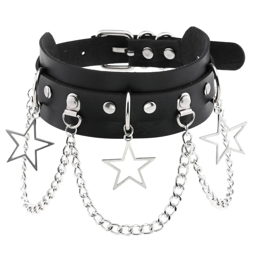 สร้อยคอโชกเกอร์ BDSM สไตล์พังค์สำหรับผู้ชาย สร้อยคอหนังสังเคราะห์โกธิค โซ่คาดตัวสำหรับผู้หญิง