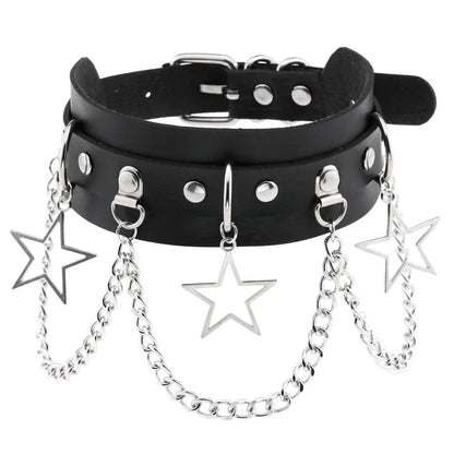 สร้อยคอโชกเกอร์ BDSM สไตล์พังค์สำหรับผู้ชาย สร้อยคอหนังสังเคราะห์โกธิค โซ่คาดตัวสำหรับผู้หญิง