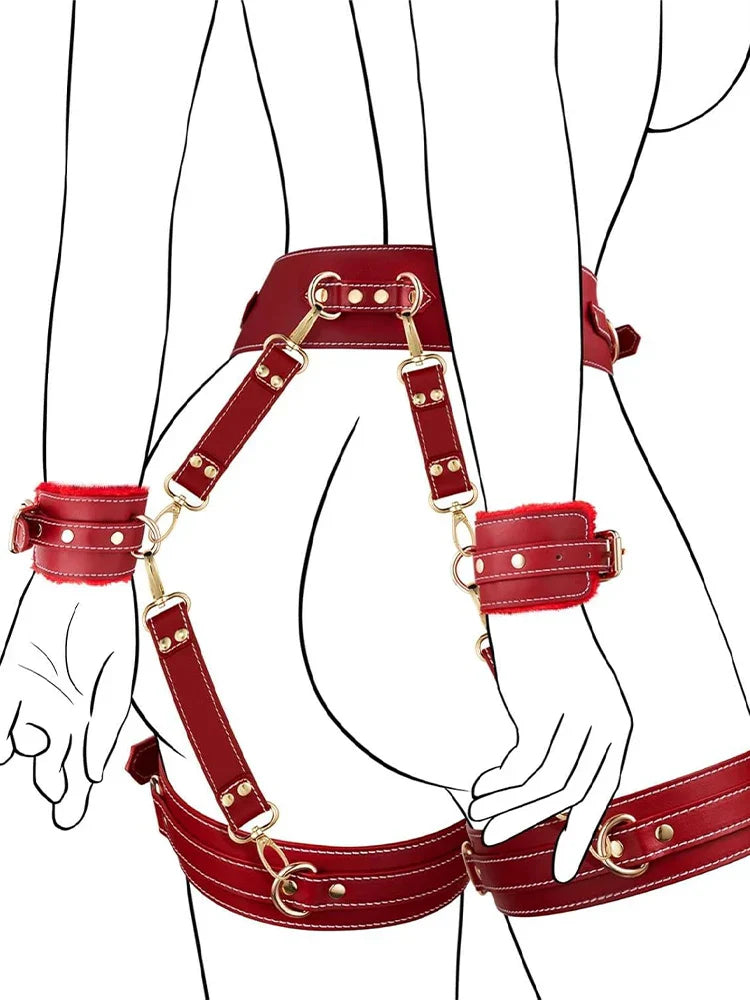 พันธนาการทางเพศ BDSM กุญแจมือ ข้อเท้า อุปกรณ์รัด SM เข็มขัดรัดเอวของทาส อุปกรณ์ของเล่นคู่รัก เฟทิช กุญแจมือรัดข้อมือ ที่ปิดตา