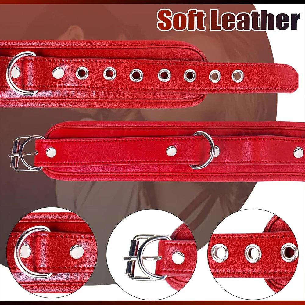 ชุดรัดกาม BDSM สำหรับผู้ใหญ่ กุญแจมือ/ข้อเท้า หนัง ปรับขนาดได้ ปลอกคอ ปลั๊กทวาร สำหรับคู่รัก ของเล่นสวมบทบาท SM