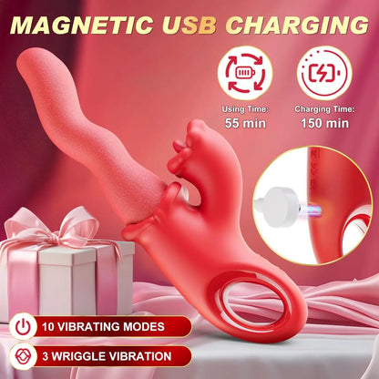 เครื่องสั่นลิ้นเลียคลิตอริส 3-in-1 สำหรับผู้หญิง กระตุ้นคลิตอริส หัวนม จุด G เครื่องนวดช่องคลอดหญิง ของเล่นผู้ใหญ่