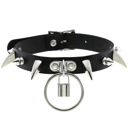 สร้อยคอโชกเกอร์ BDSM สไตล์พังค์สำหรับผู้ชาย สร้อยคอหนังสังเคราะห์โกธิค โซ่คาดตัวสำหรับผู้หญิง