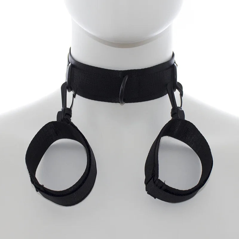 BDSM ปลอกคอตรึงกุญแจมือแบบปรับได้ ตัวล็อก กุญแจมือไนลอน ของเล่นทางเพศสำหรับทาส SM ของเล่นผู้ใหญ่ 18+ ชุดเครื่องมือเกมสำหรับผู้ใหญ่ ร้านค้าเซ็กซ์ทอย