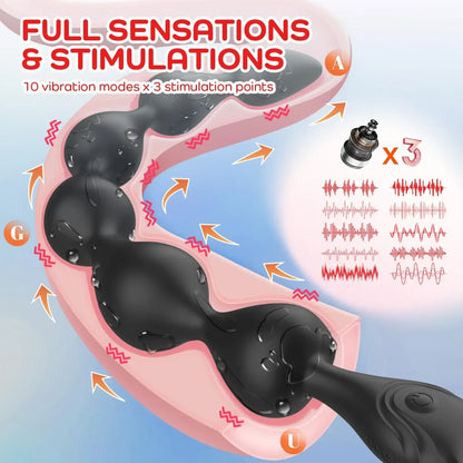 ของเล่นทางเพศสำหรับผู้ชายและคู่รัก 18+ ลูกปัดซิลิโคนเหลวอัลตร้าซอฟต์ ยาว 14.4 นิ้ว มีระบบสั่น ปลั๊กบั้นท้าย อุปกรณ์นวดต่อมลูกหมาก