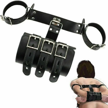 BDSM พันธนาการ อุปกรณ์จำกัดร่างกาย กุญแจมือด้านหลัง อุปกรณ์สำหรับผู้ใหญ่ เกมเซ็กส์ กุญแจมือหนัง PU ของเล่นทางเพศสำหรับผู้หญิงและคู่รัก