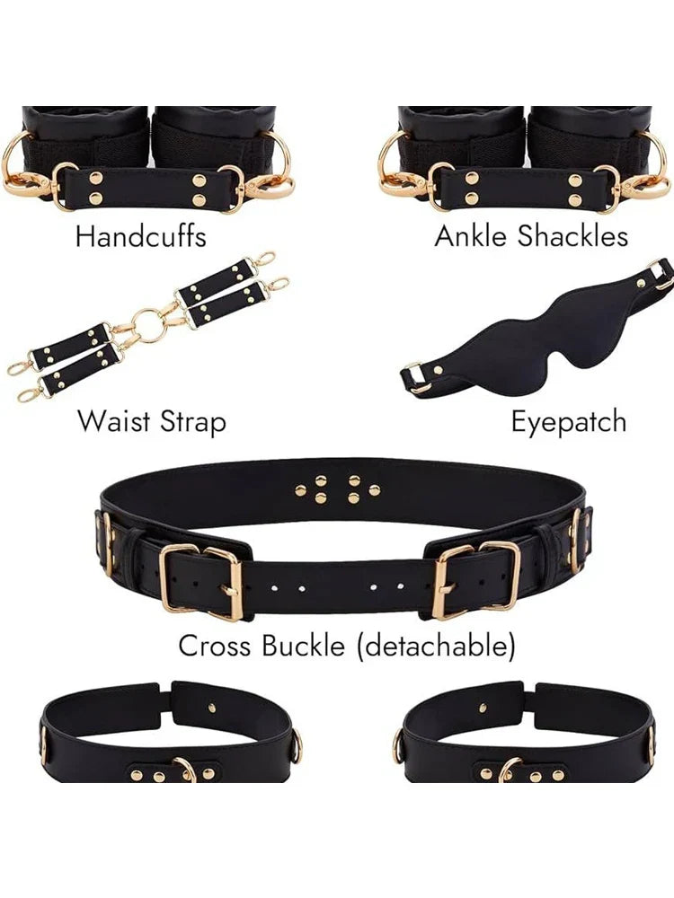 พันธนาการทางเพศ BDSM กุญแจมือ ข้อเท้า อุปกรณ์รัด SM เข็มขัดรัดเอวของทาส อุปกรณ์ของเล่นคู่รัก เฟทิช กุญแจมือรัดข้อมือ ที่ปิดตา
