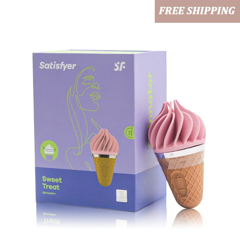 Germany Satisfyer Sweet Treat Ice Cream Cone Vibrator ของเล่นทางเพศสำหรับผู้หญิง ซิลิกาเจลนุ่มกระตุ้นคลิตอริส UYO Mini ของเล่นผู้ใหญ่