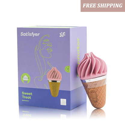 Germany Satisfyer Sweet Treat Ice Cream Cone Vibrator ของเล่นทางเพศสำหรับผู้หญิง ซิลิกาเจลนุ่มกระตุ้นคลิตอริส UYO Mini ของเล่นผู้ใหญ่